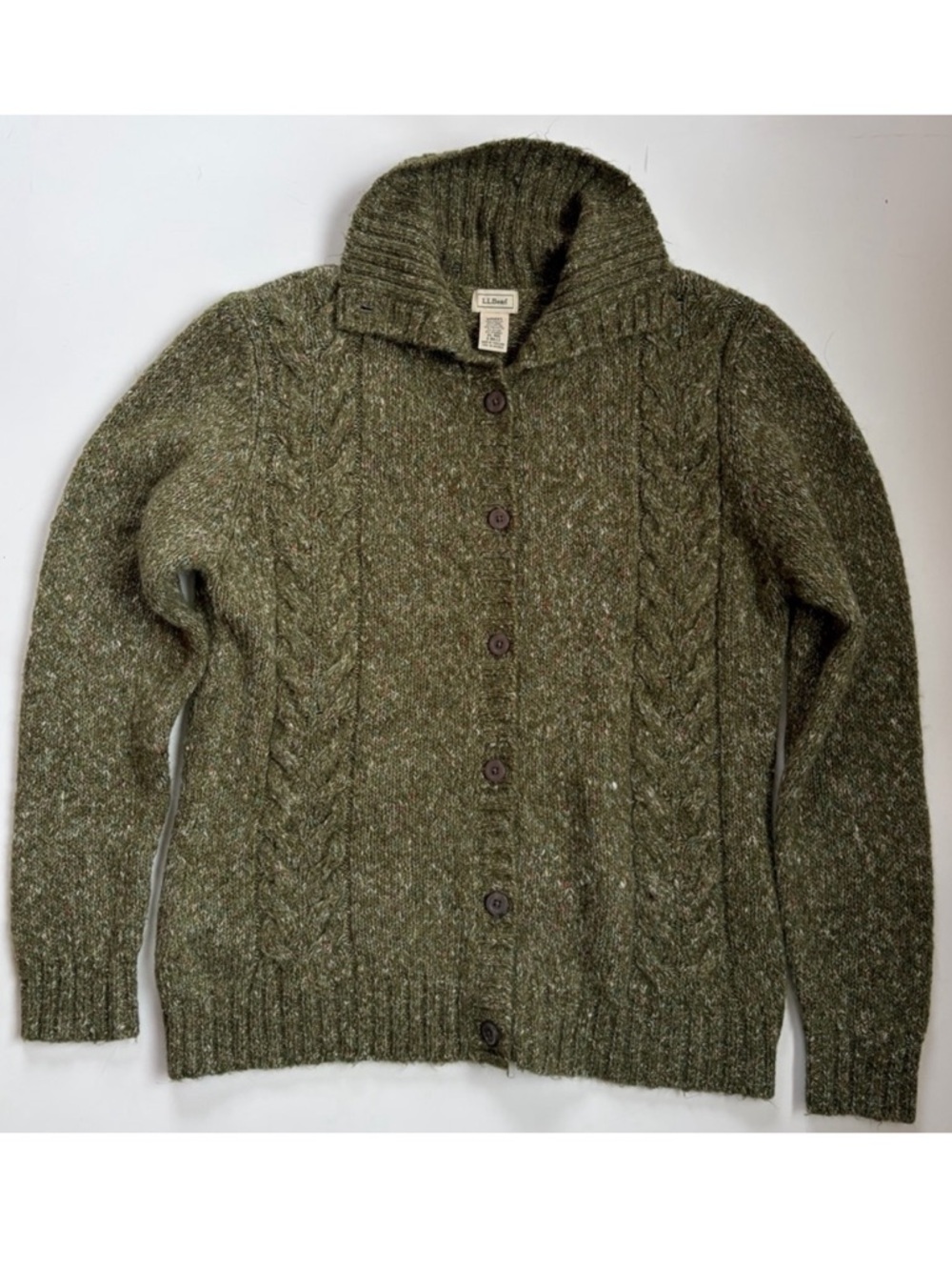 L.L.Bean Wool Blend Knit Cardigan Green Button Front Size XL